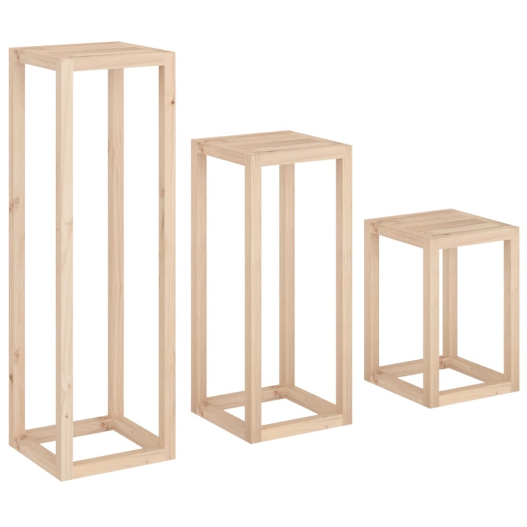 3 Piece Plant Stand Set Solid Wood Pine