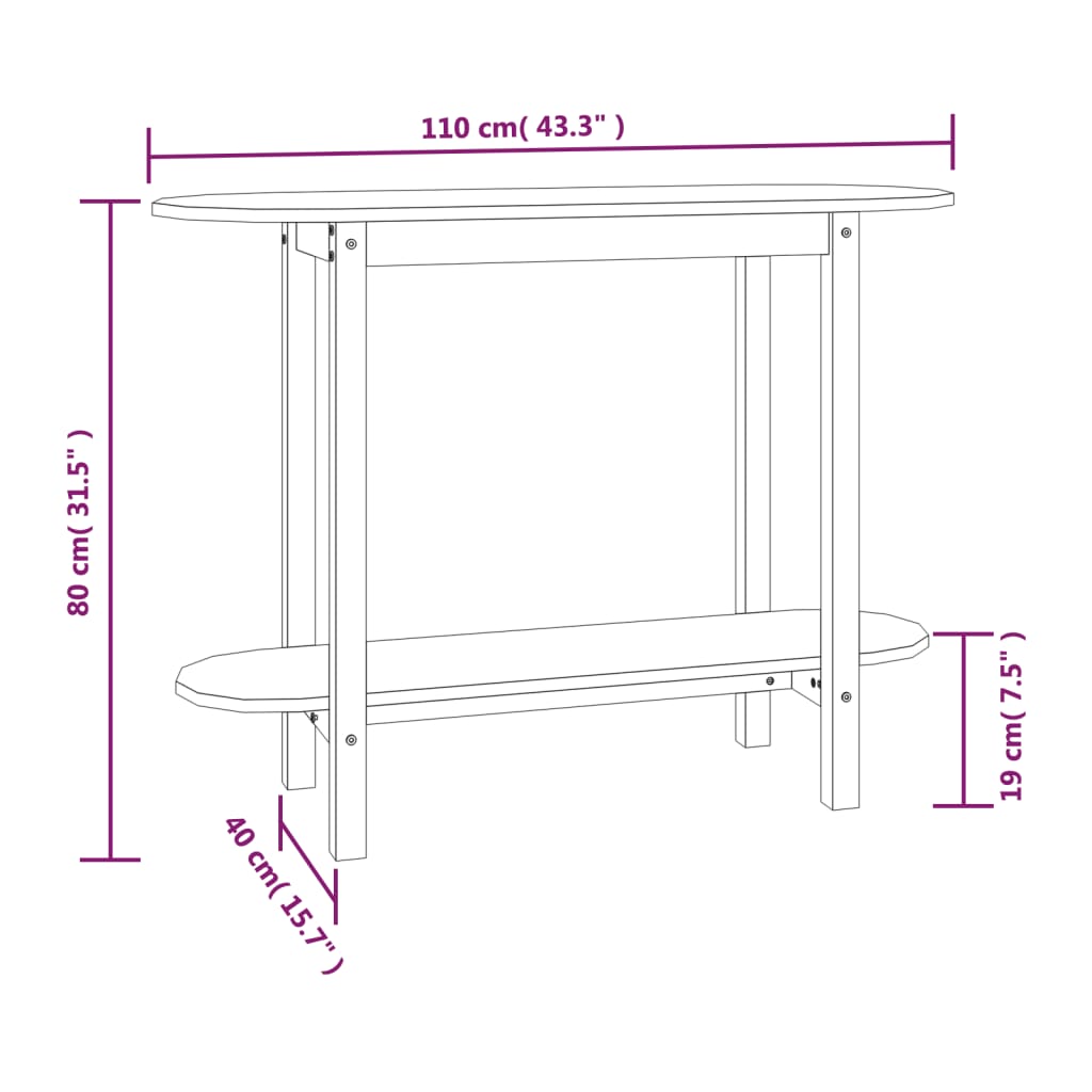 Console Table 110x40x80 cm Solid Wood Pine