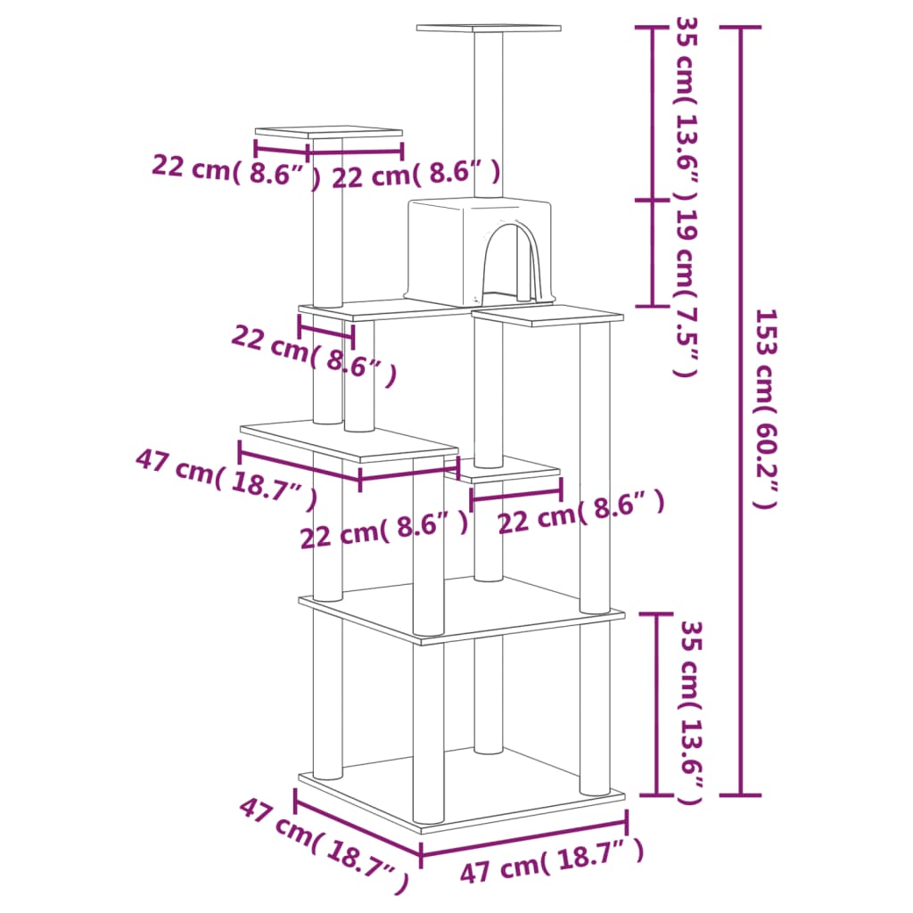 Cat Tree with Sisal Scratching Posts Cream 153 cm