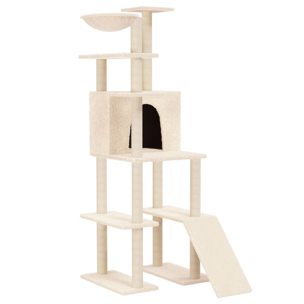 Cat Tree with Sisal Scratching Posts Cream 166 cm