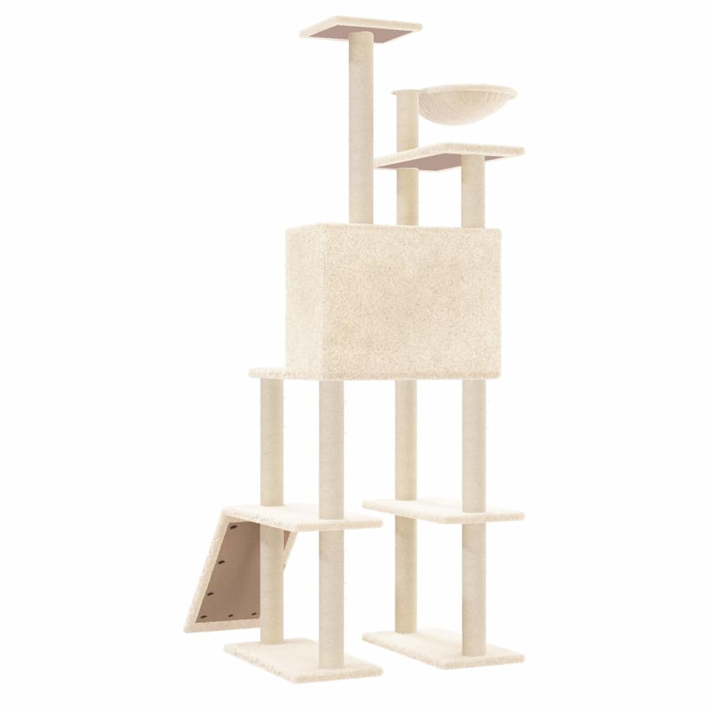 Cat Tree with Sisal Scratching Posts Cream 166 cm