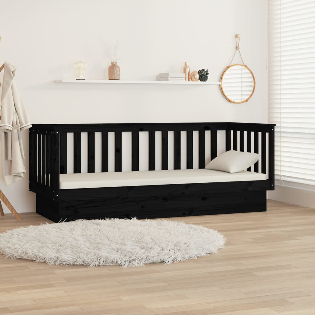 Day Bed without Mattress Black 90x190 cm Solid Wood Pine