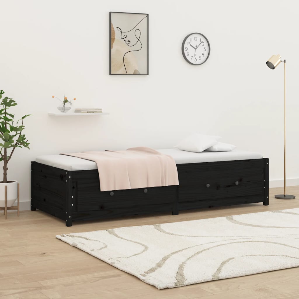 Day Bed without Mattress Black 90x190 cm Solid Wood Pine