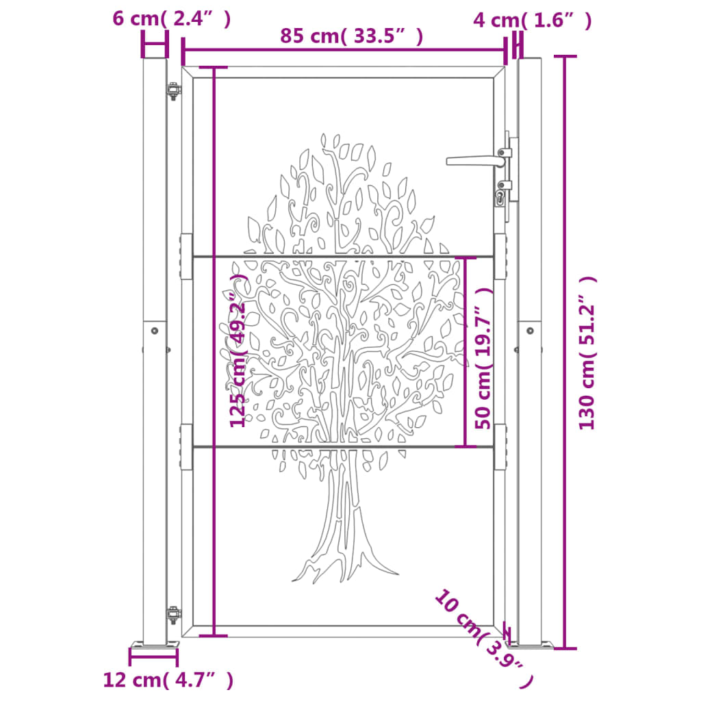 Garden Gate Anthracite 100x125 cm Steel Tree Design