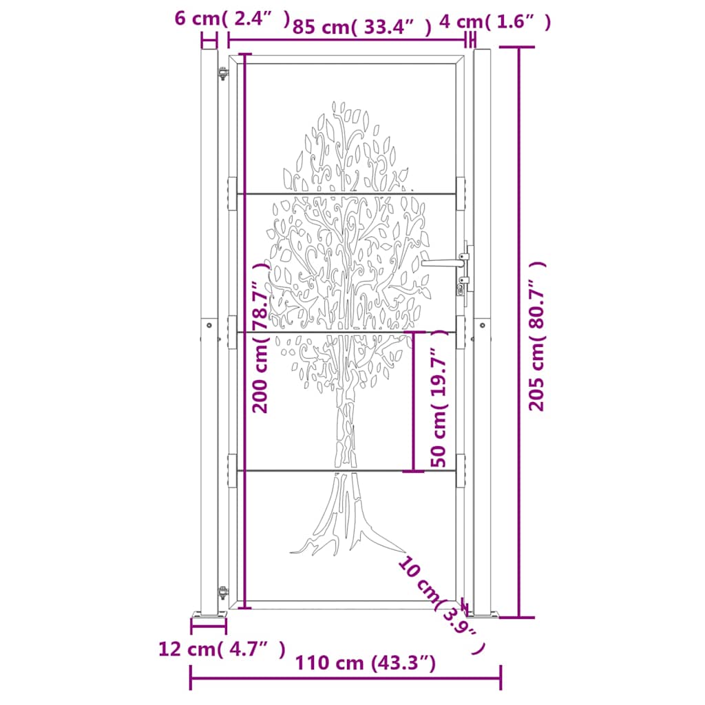 Garden Gate Anthracite 100x200 cm Steel Tree Design