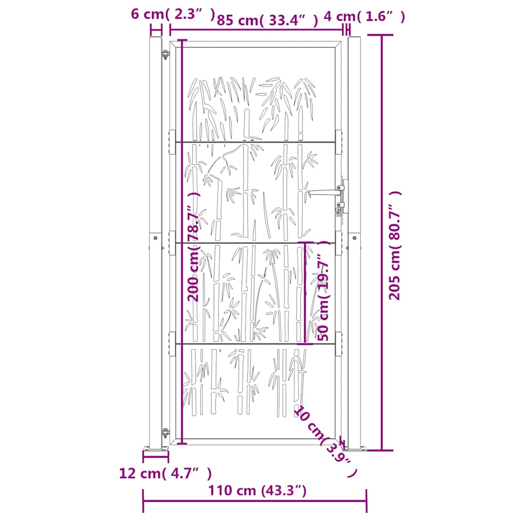 Garden Gate Anthracite 100x200 cm Steel Bamboo Design