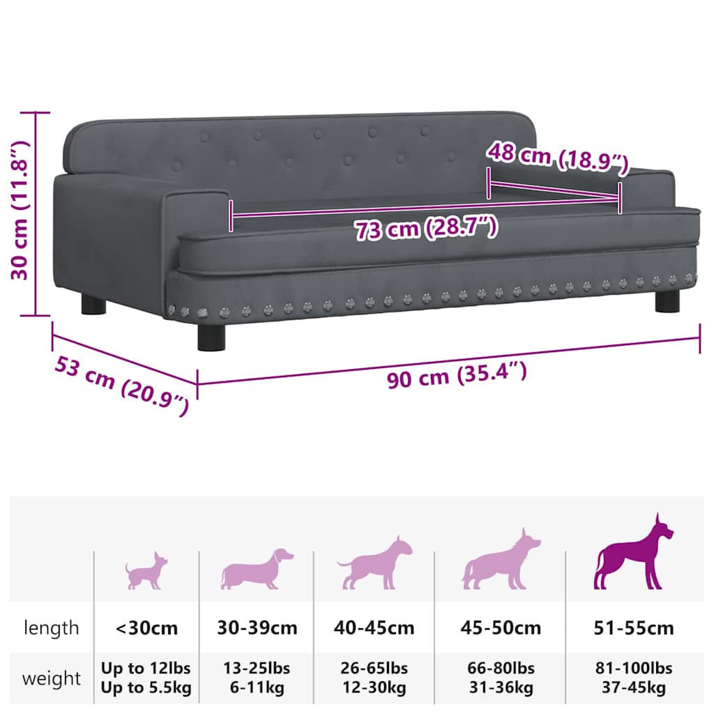 Dog Bed Dark Grey 90x53x30 cm Velvet