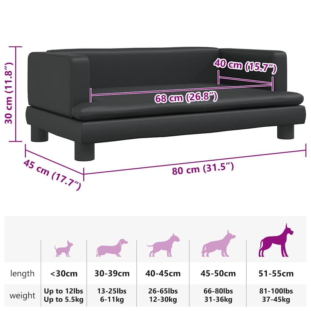 Dog Bed Black 80x45x30 cm Faux Leather