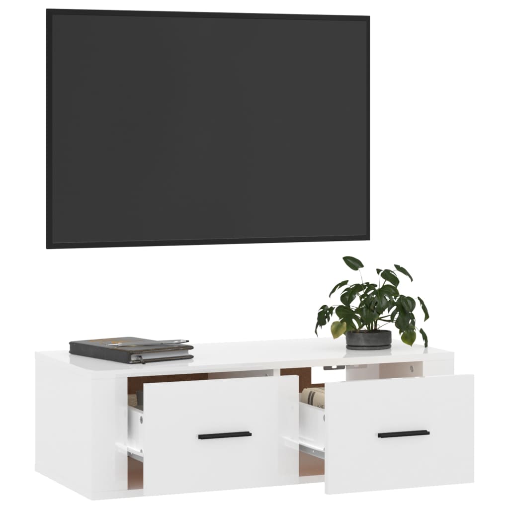 Hanging TV Cabinet High Gloss White 80x36x25 cm Engineered Wood