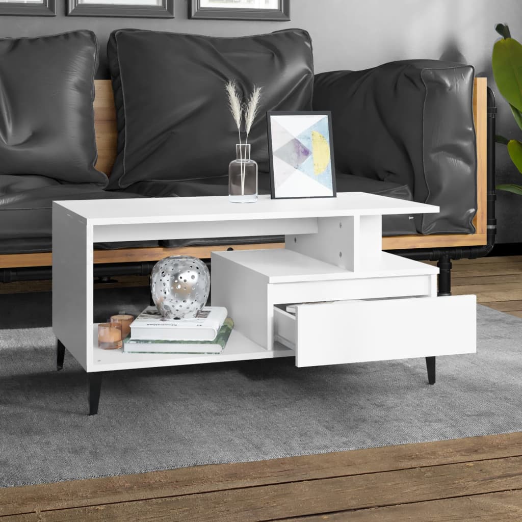 Coffee Table White 90x49x45 cm Engineered Wood