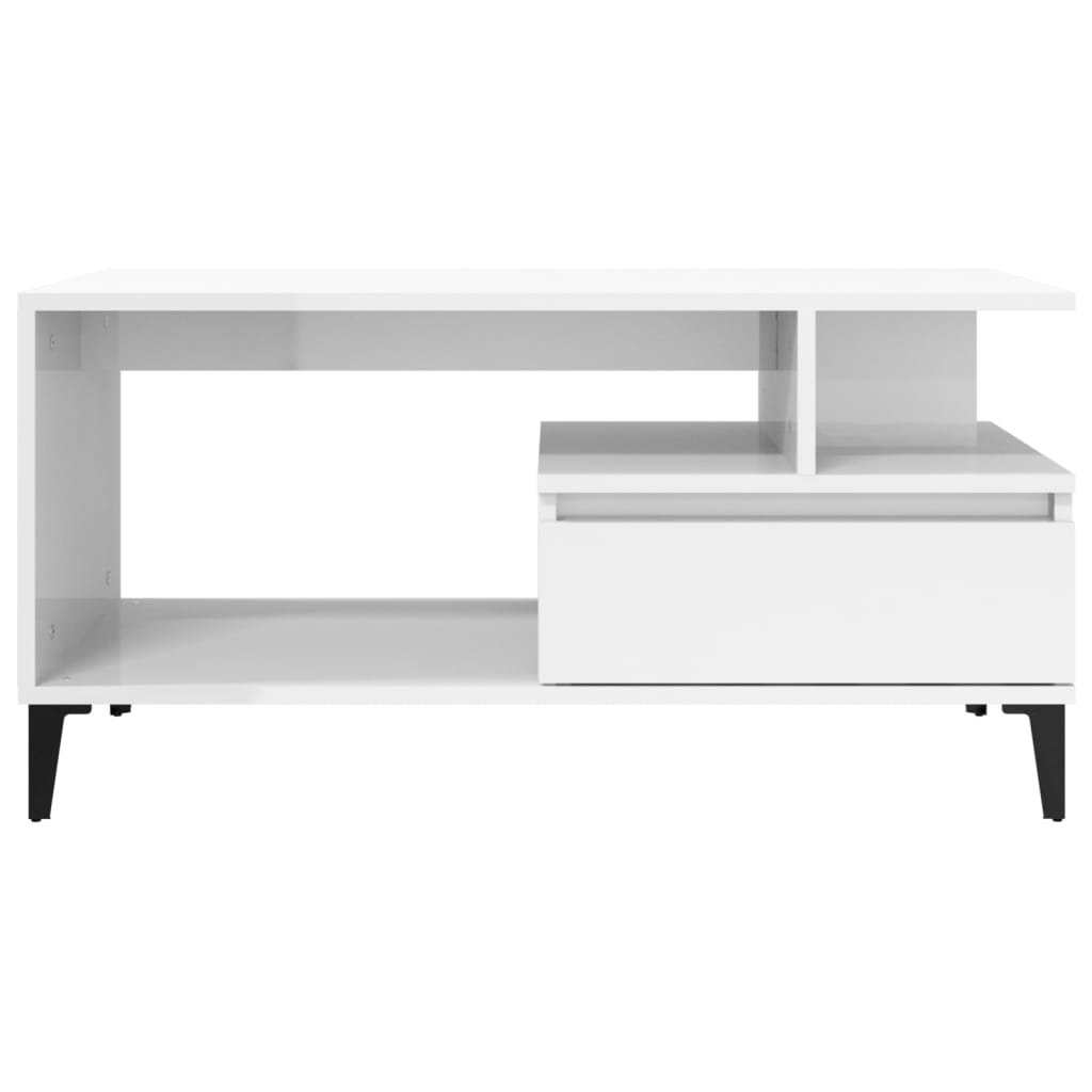 Coffee Table High Gloss White 90x49x45 cm Engineered Wood