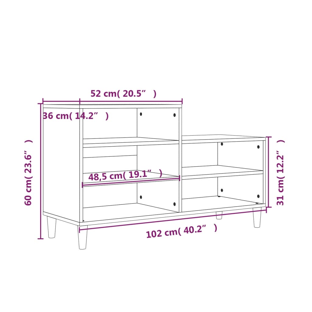 Shoe Cabinet Sonoma Oak 102x36x60 cm Engineered Wood