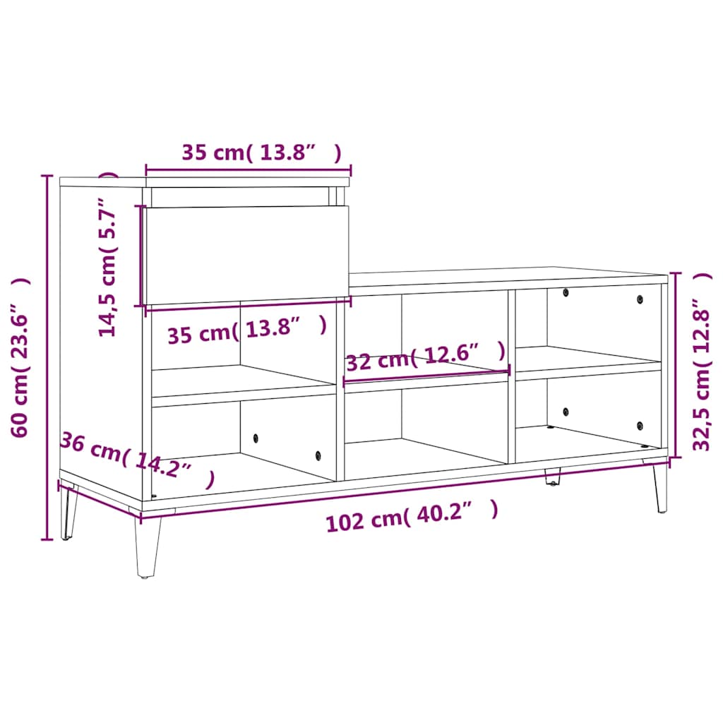 Shoe Cabinet Grey Sonoma 102x36x60 cm Engineered Wood