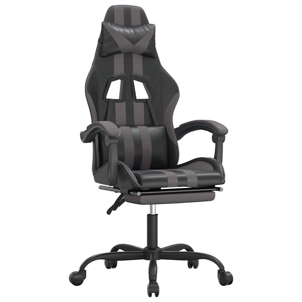 Gaming Chair with Footrest Black and Grey Faux Leather