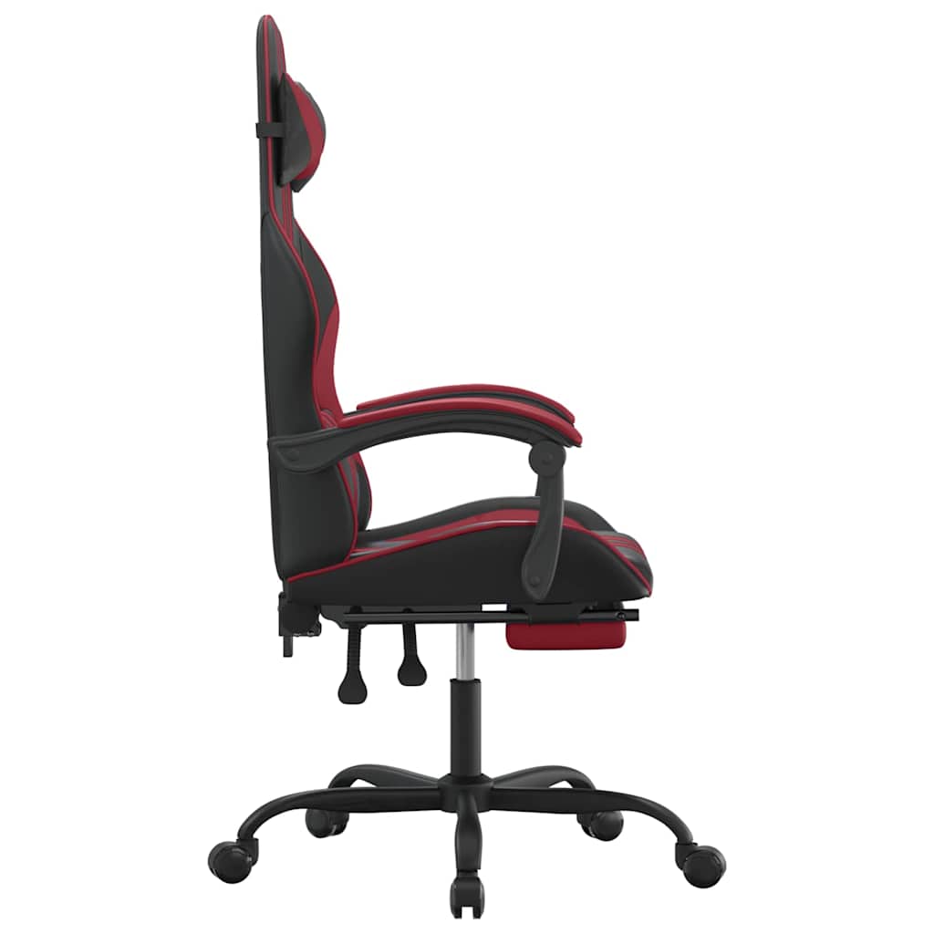 Gaming Chair with Footrest Black and Wine Red Faux Leather