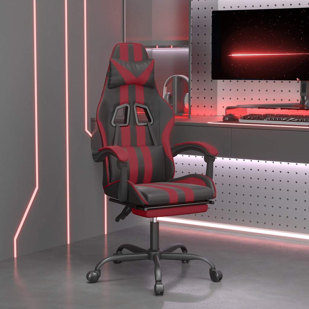 Gaming Chair with Footrest Black and Wine Red Faux Leather