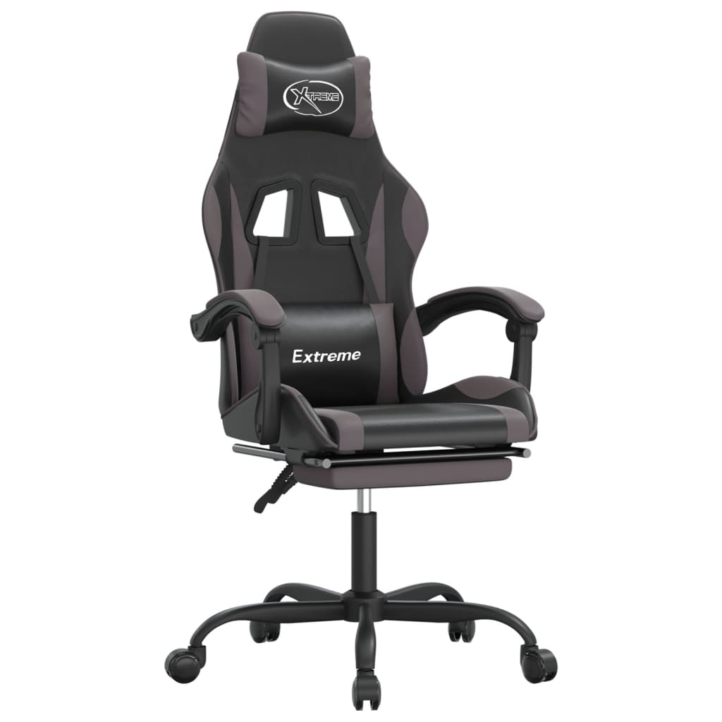 Gaming Chair with Footrest Black and Grey Faux Leather