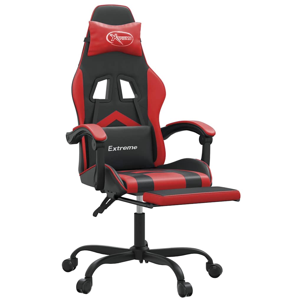 Gaming Chair with Footrest Black and Red Faux Leather