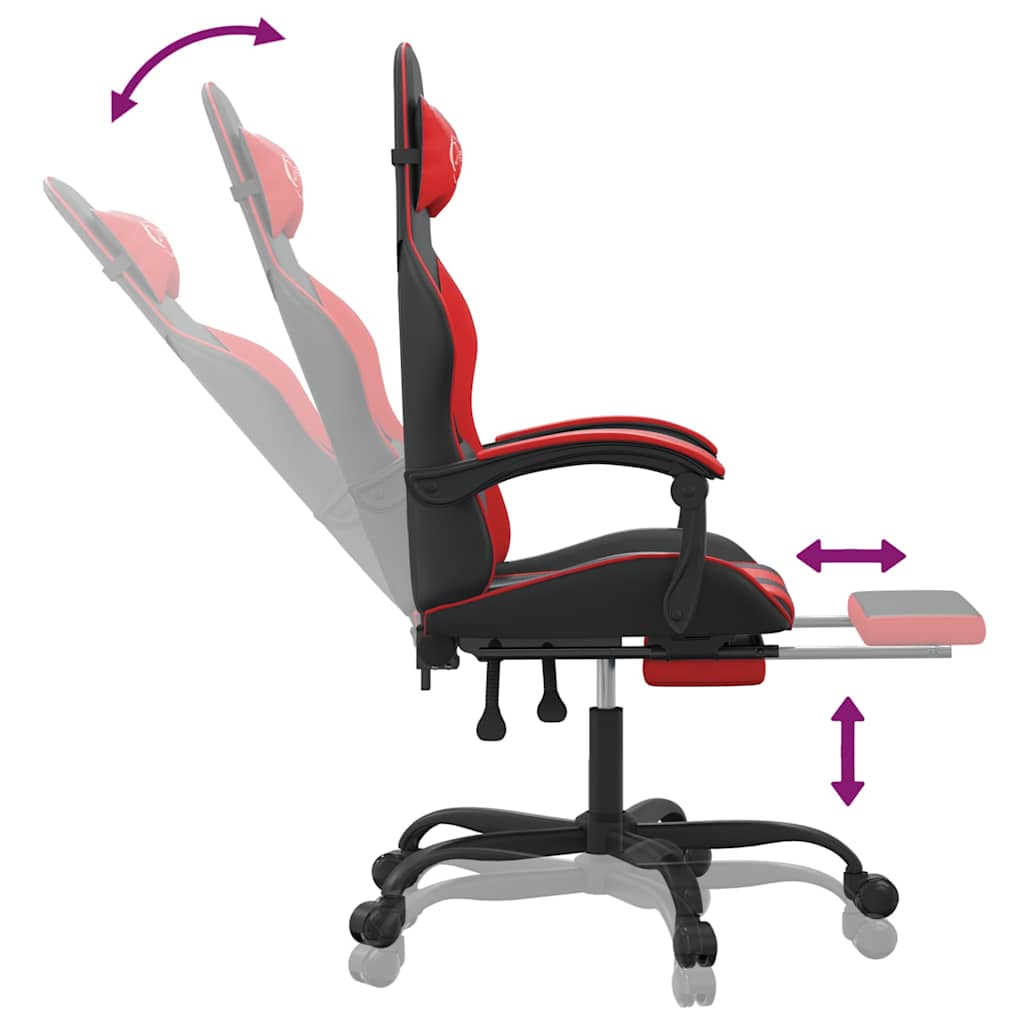 Gaming Chair with Footrest Black and Red Faux Leather