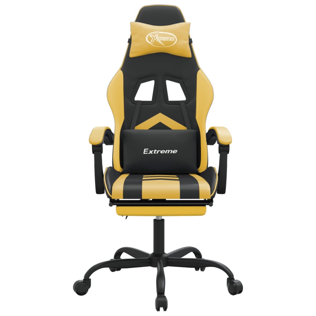 Gaming Chair with Footrest Black and Gold Faux Leather