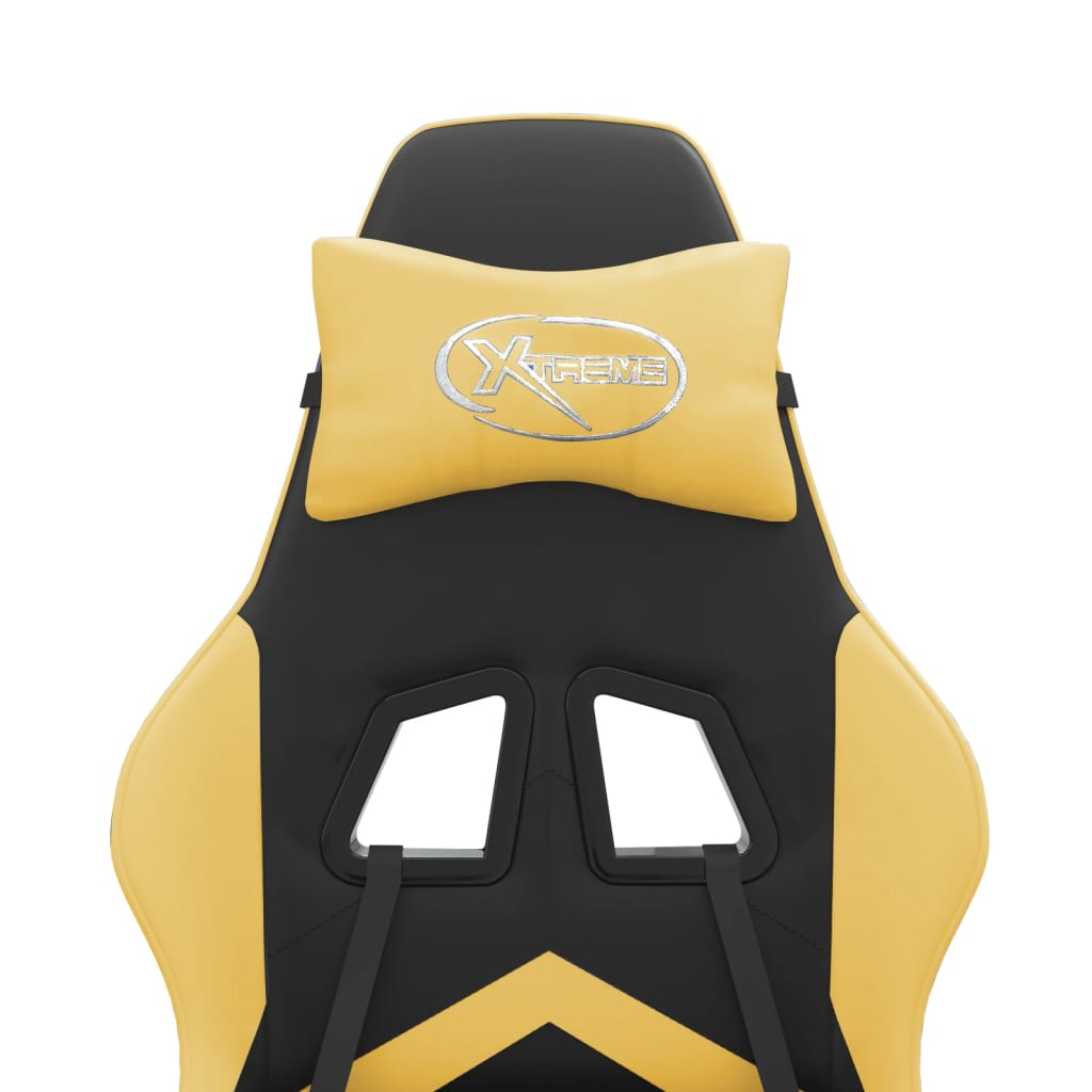Gaming Chair with Footrest Black and Gold Faux Leather