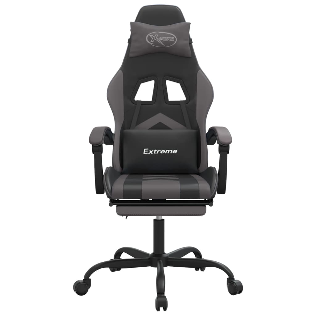 Gaming Chair with Footrest Black and Grey Faux Leather
