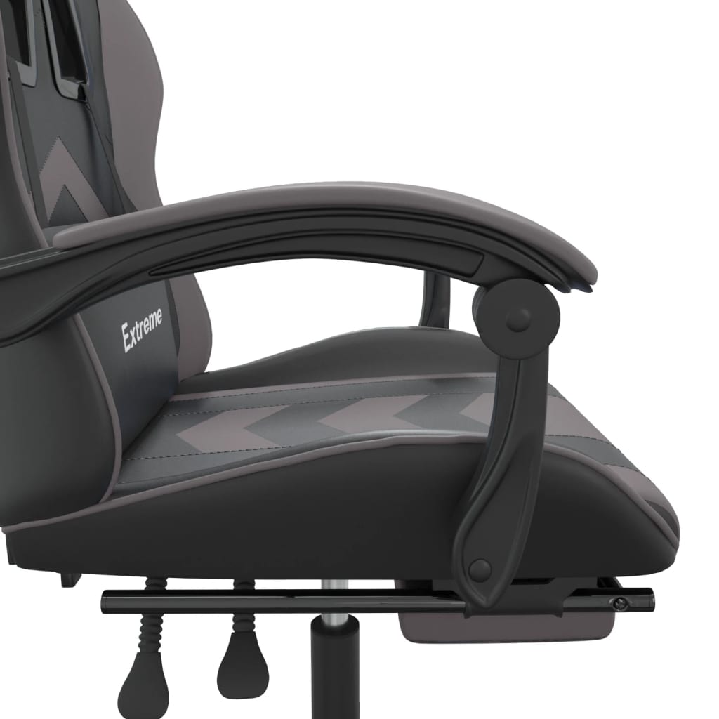 Gaming Chair with Footrest Black and Grey Faux Leather