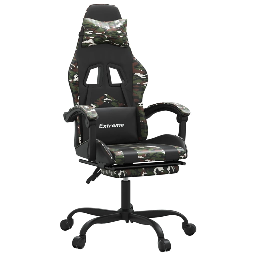 Gaming Chair with Footrest Black and Camouflage Faux Leather
