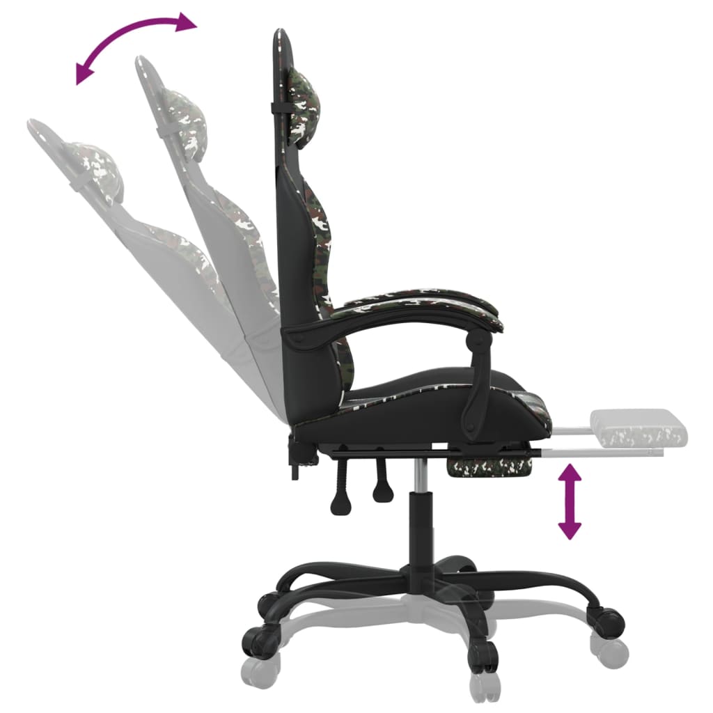 Gaming Chair with Footrest Black and Camouflage Faux Leather