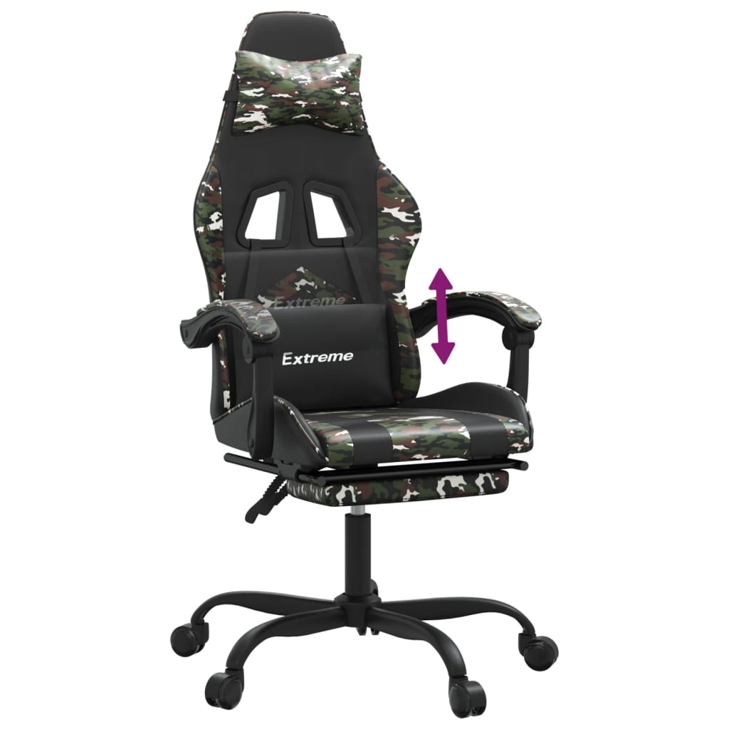 Gaming Chair with Footrest Black and Camouflage Faux Leather