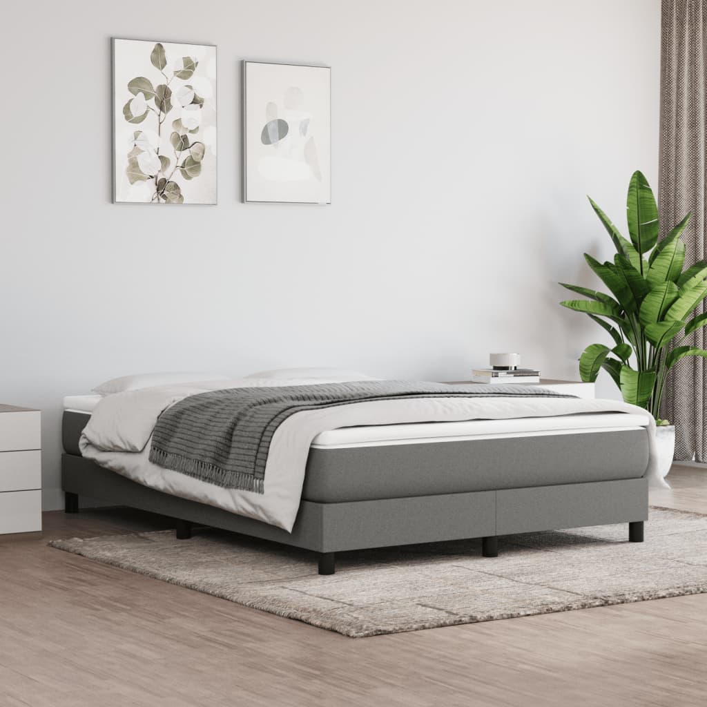 Box Spring Bed Frame Dark Grey Queen Fabric