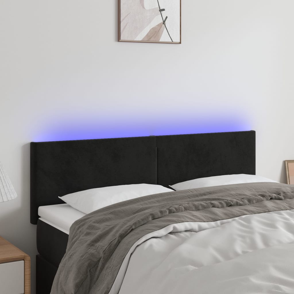 LED Headboard Black 144 cm Velvet