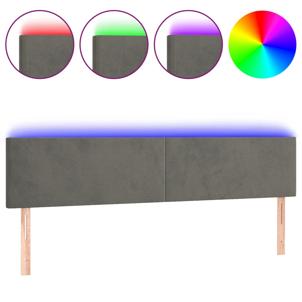 LED Headboard Dark Grey 200 cm Velvet