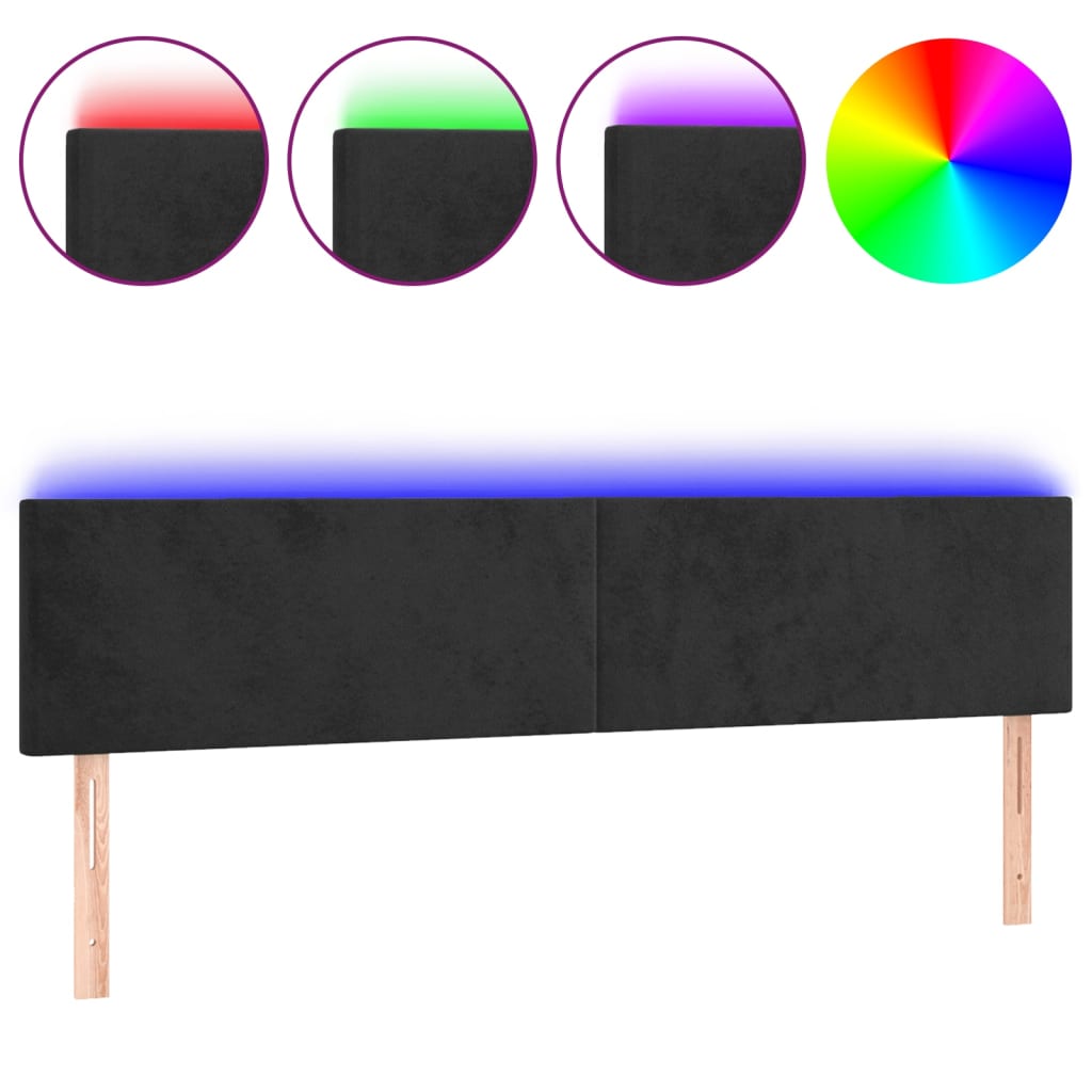 LED Headboard Black 200 cm Velvet