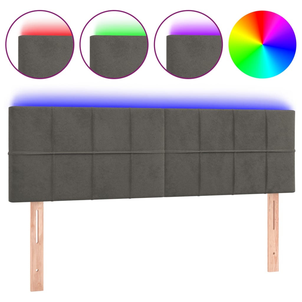 LED Headboard Dark Grey 144 cm Velvet