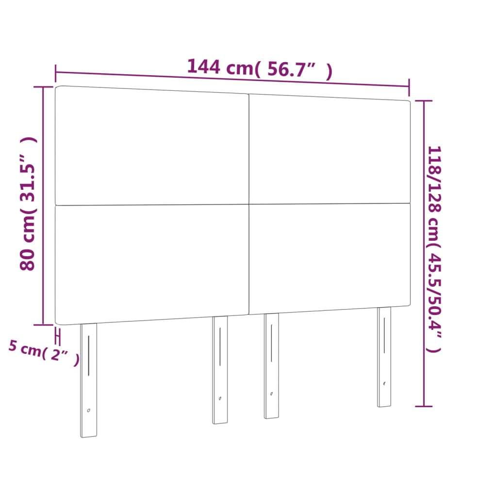 LED Headboard Black 144 cm Velvet