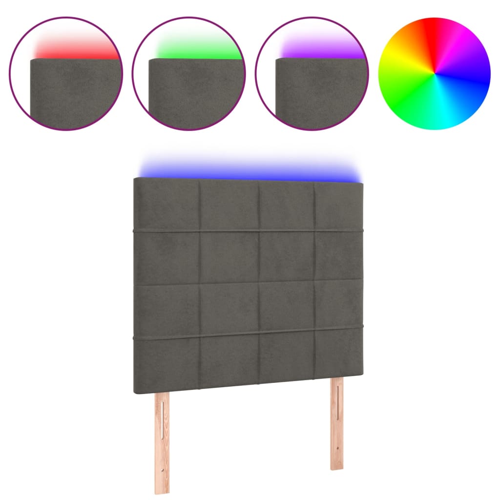 LED Headboard Dark Grey 100 cm Velvet