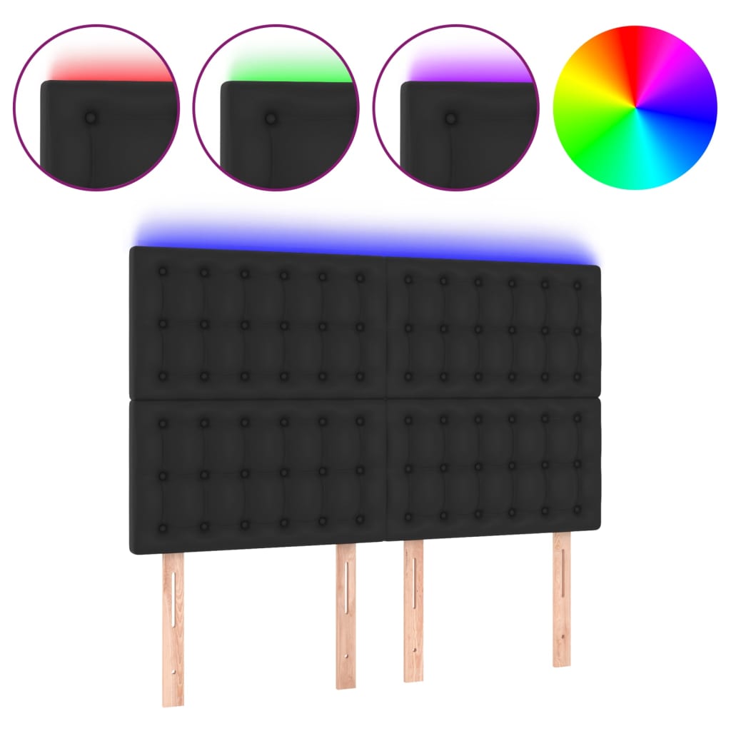 LED Headboard Black 144 cm Faux Leather