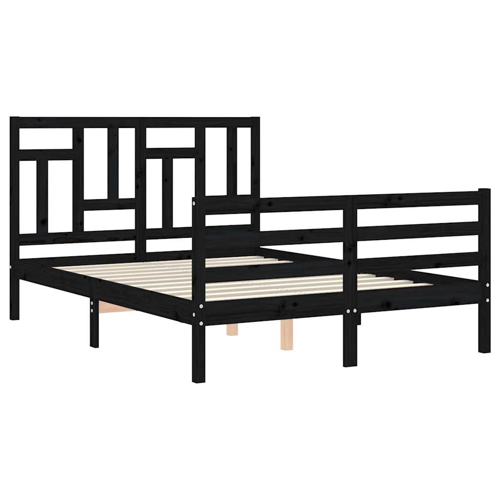 Bed Frame without Mattress Black 135x190 cm Solid Wood