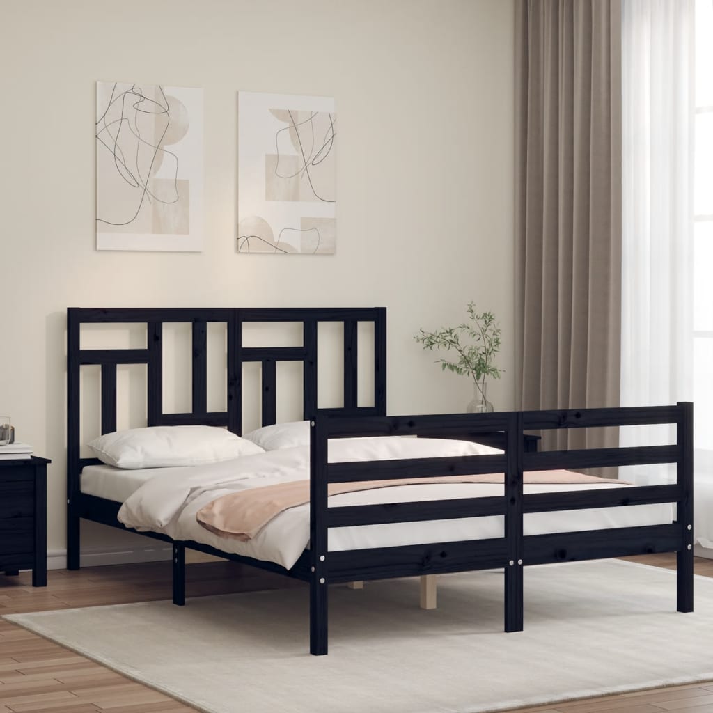 Bed Frame without Mattress Black 135x190 cm Solid Wood