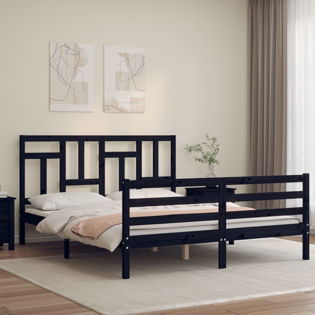Bed Frame without Mattress Black 150x200 cm Solid Wood