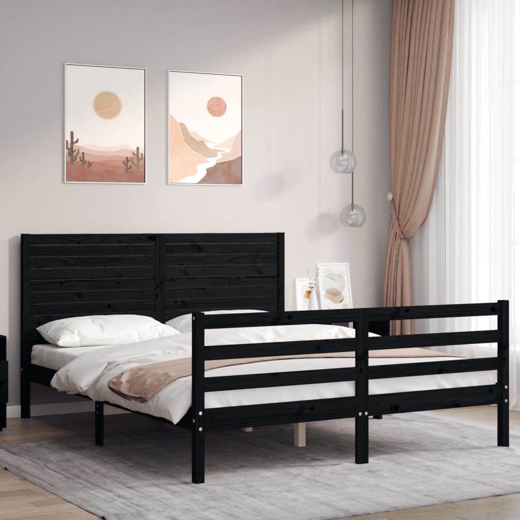 Bed Frame without Mattress Black 150x200 cm Solid Wood