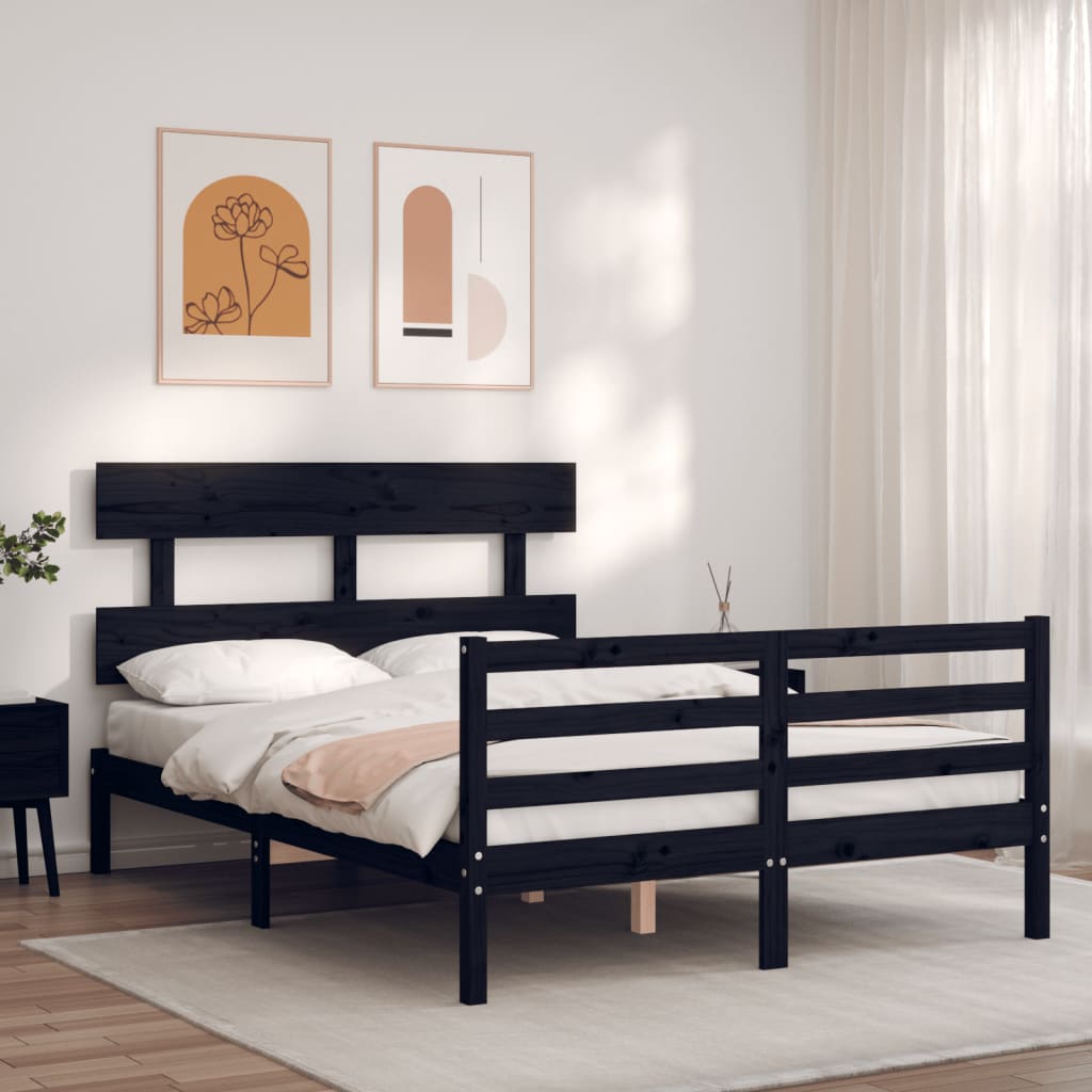 Bed Frame without Mattress Black 135x190 cm Solid Wood