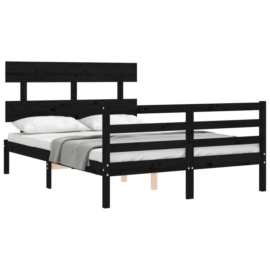 Bed Frame without Mattress Black 135x190 cm Solid Wood