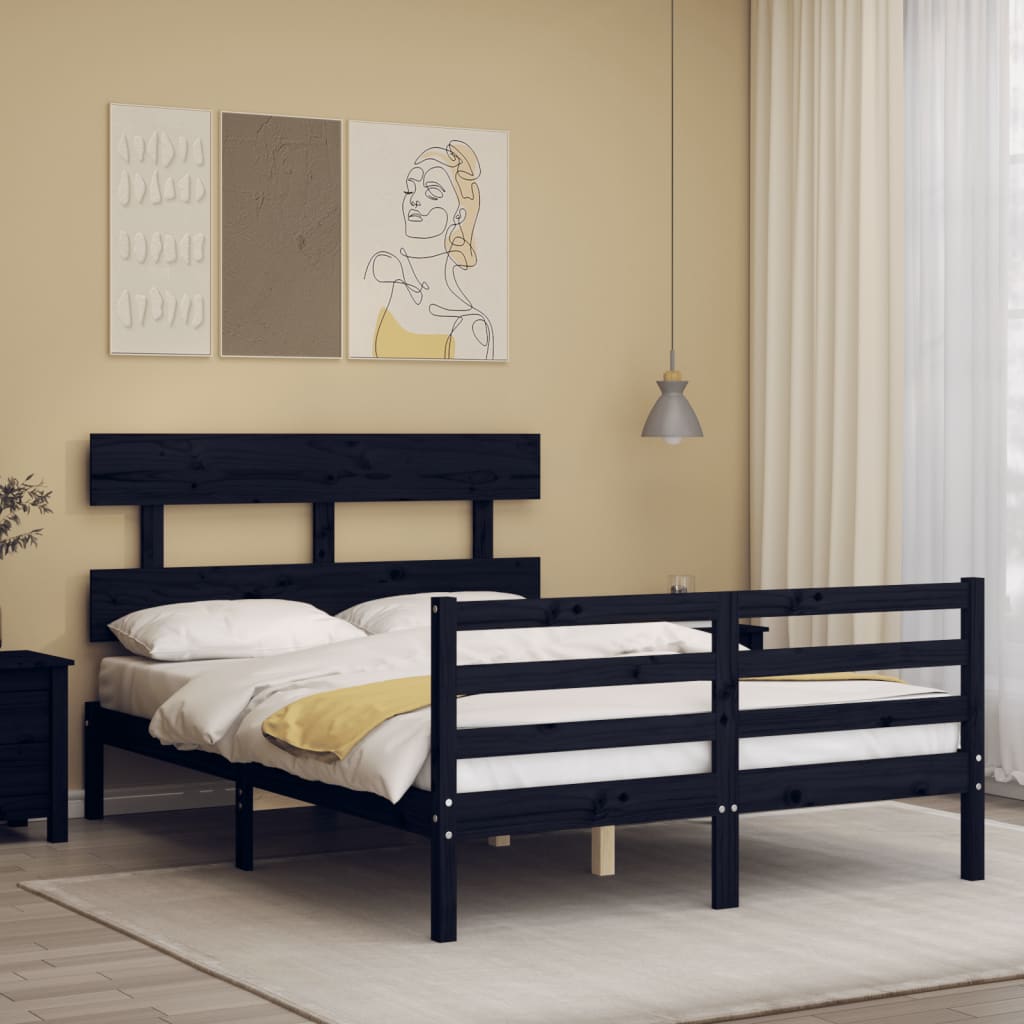 Bed Frame without Mattress Black 135x190 cm Solid Wood