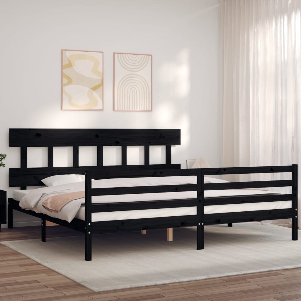 Bed Frame without Mattress Black 183x203 cm King Solid Wood