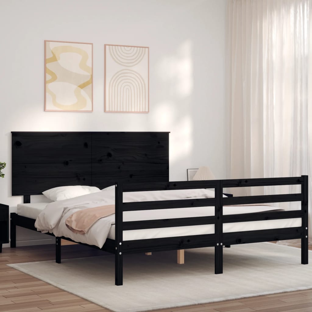 Bed Frame without Mattress Black 150x200 cm Solid Wood