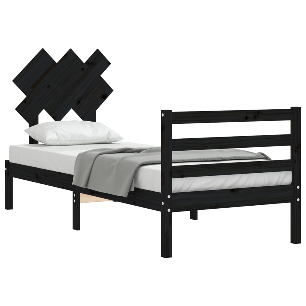 Bed Frame without Mattress Black 90x190 cm Solid Wood