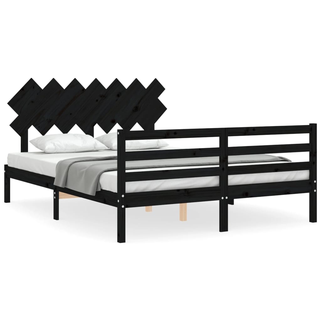 Bed Frame without Mattress Black 150x200 cm Solid Wood