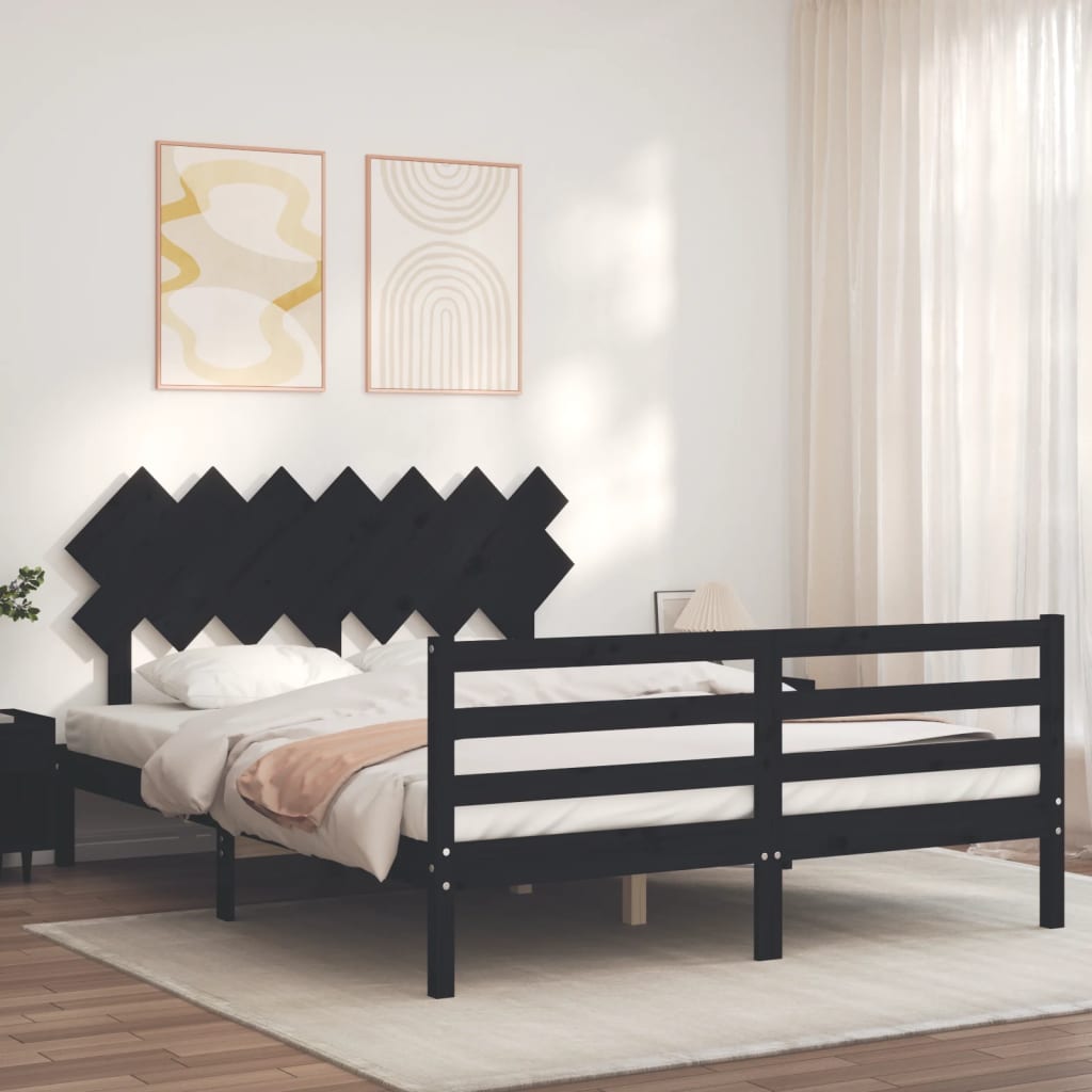 Bed Frame without Mattress Black 150x200 cm Solid Wood